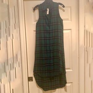 NWT OIUN Long Sleeveless Maxi Duster, Green & Black Tartan Plaid, SM